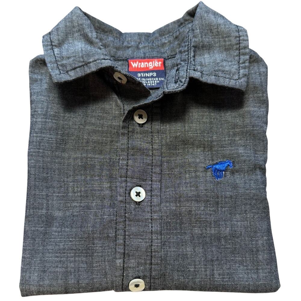 WRANGLER Steel Gray Embroidered Blue Horse Toddler Boys Shirt 3T